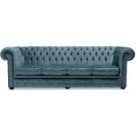 Belvedere Chesterfield 4 Seater Crushed Velvet Sofa Denim