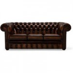 Belvedere Chesterfield 3 Seater Antique Leather Sofa Brown
