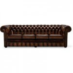 Belvedere Chesterfield 4 Seater Antique Leather Sofa Brown