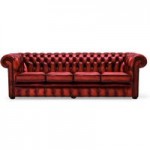 Belvedere Chesterfield 4 Seater Antique Leather Sofa Red