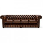 Belvedere Chesterfield 4 Seater Antique Leather Sofa Tan