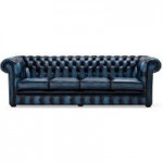 Belvedere Chesterfield 4 Seater Antique Leather Sofa Blue