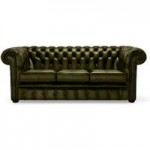 Belvedere Chesterfield 3 Seater Antique Leather Sofa Olive