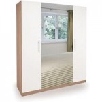 Hyde 4 Door Mirrored Wardrobe White/Natural