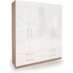 Kew High Gloss 4 Door 4 Drawer Wardrobe White/Natural