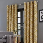 Catherine Lansfield Aztec Ochre Eyelet Curtains Yellow