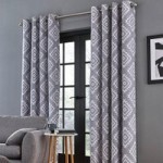 Catherine Lansfield Aztec Silver Eyelet Curtains Grey