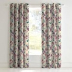 Catherine Lansfield Painted Floral Plum Eyelet Curtains Purple/Natural