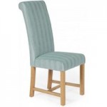 Greenwich Striped Pair of Fabric Dining Chairs Duck Egg (Blue)