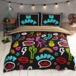 Rapport Home Be Happy Neon Duvet Cover and Pillowcase Set Black