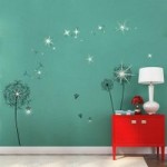 Black Dandelion with Crystals Wall Stickers Black