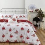 Catherine Lansfield Robins Red Duvet Cover and Pillowcase Set Red