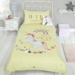 Unicorn Yellow Single Duvet Cover and Pillowcase Set Yellow