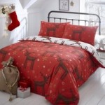 Portfolio Home Shaggy Reindeers Red Duvet Cover and Pillowcase Set Red