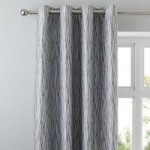Linear Waves Silver Eyelet Curtains Silver
