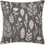 Woven Floral Chenille Charcoal Cushion Cover Black