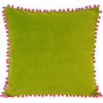 Velvet Pom Pom Cushion Green