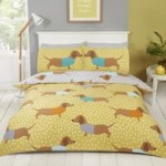 Rapport Home Dolly Dachshund Duvet Cover and Pillowcase Set Yellow