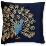 Navy Embroidered Peacock Cushion Navy