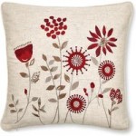 Scandi Field Red Embroidered Cushion Red