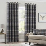 Perth Navy Check Eyelet Curtains Navy