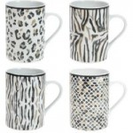 Set of 4 Animal Print Mugs Multi coloured