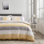 Ellis Ochre Stripe Reversible Duvet Cover and Pillowcase Set Ochre