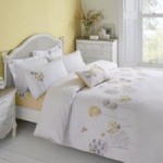 Hydrangea Floral Ochre Embroidered Duvet Cover and Pillowcase Set Ochre