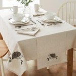 Hedgehog Embroidered Tablecloth Natural