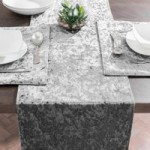 Crushed Velour Dark Grey Table Runner Grey