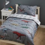 Dinosaur Single Duvet Cover and Pillowcase Set Grey linen