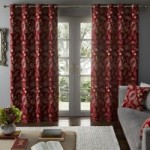 Edina Red Chenille Eyelet Curtains Red