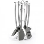 5 Piece Silicone Kitchen Utensil Set with Stand Grey