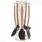 5 Piece Copper Effect Kitchen Utensil Set with Stand Copper