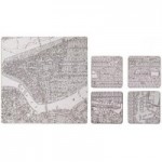 Set of 4 Map Print Placemats and Coasters Black