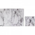 Set of 4 White Marble Effect Placemats & Coasters White