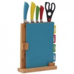 5 Piece Colour Soft Grip Knives and Chopping Board Set MultiColoured