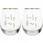 Ava & I Set of 2 Sip Sip Hooray Stemless Wine Glasses Clear