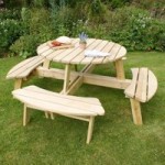 Zest 4 Leisure Poppy 8 Seat Round Picnic Table Wood (Brown)