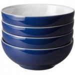 Set of Four Denby Elements Dark Blue Cereal Bowls Blue