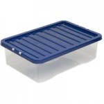 Pack of Three 32L Navy Plastic Underbed Storage Boxes Blue