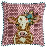 Paoletti Funky Cow Embroidered Cushion Blue, White and Yellow