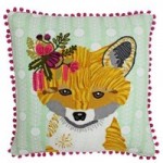 Paoletti Funky Fox Embroidered Cushion Blue, White and Yellow