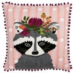 Paoletti Funky Raccoon Embroidered Cushion Pink/Blue/White/Red/Orange/Green