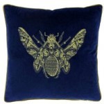 Paoletti Cerena Blue Bee Velvet Cushion Blue