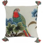 Paoletti Hiraman Embroidered Parrot Cushion Blue, White and Yellow