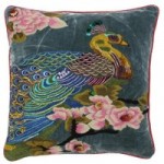 Paoletti Teal Embroidered Peacock Cushion Teal (Blue)
