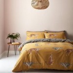 Catherine Lansfield Cheetah Ochre Reversible Duvet Cover and Pillowcase Set Yellow