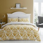 Catherine Lansfield Damask Ochre Reversible Duvet Cover and Pillowcase Set Yellow