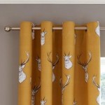 Catherine Lansfield Stag Ochre Eyelet Curtains Yellow
